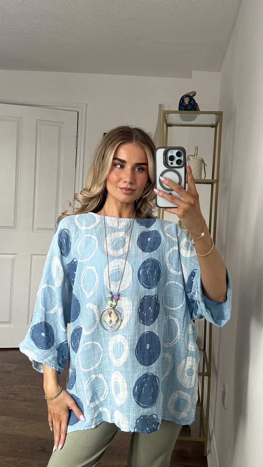 T-shirt met korte mouwen van bloemenkant en botanische print - Marineblauw
