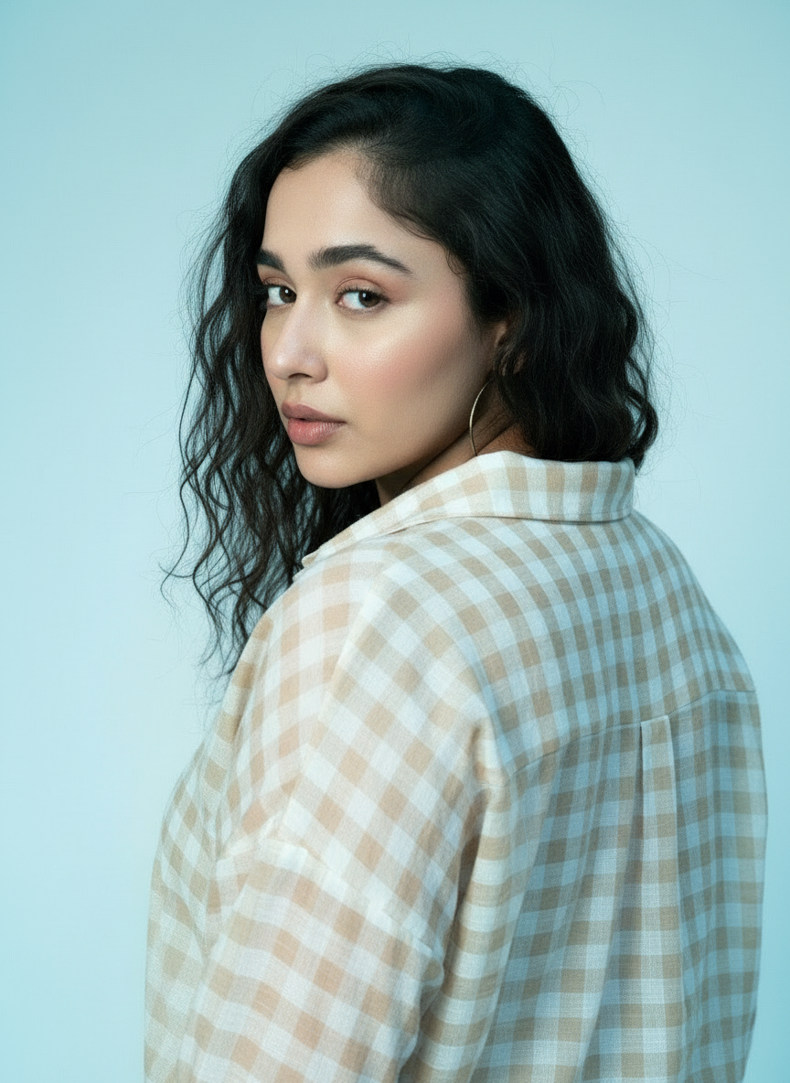 Gingham Relaxed Fit Button-Down Shirt - Beige