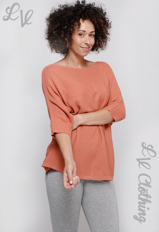 Slouch knit jumper, rust-orange, loose fit with three-quarter sleeves