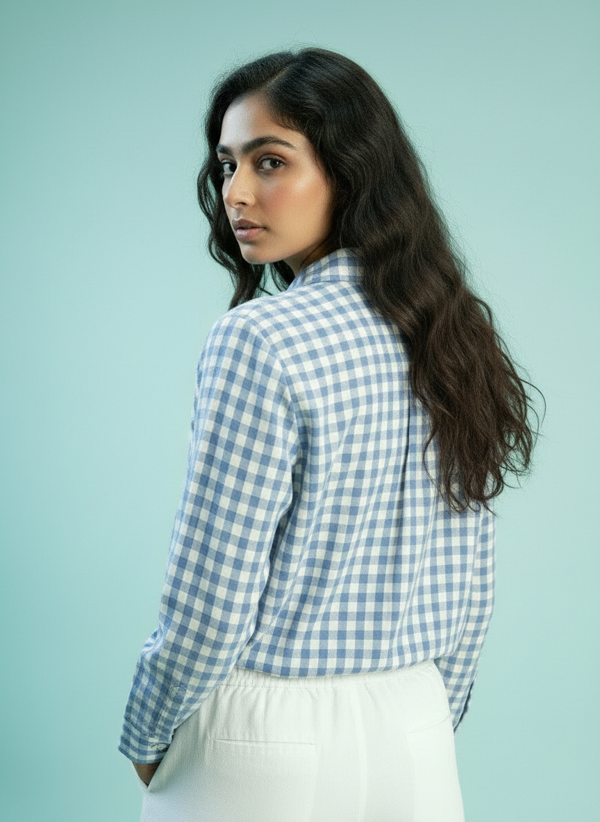 Gingham Relaxed Fit Button-Down Shirt - Sky Blue