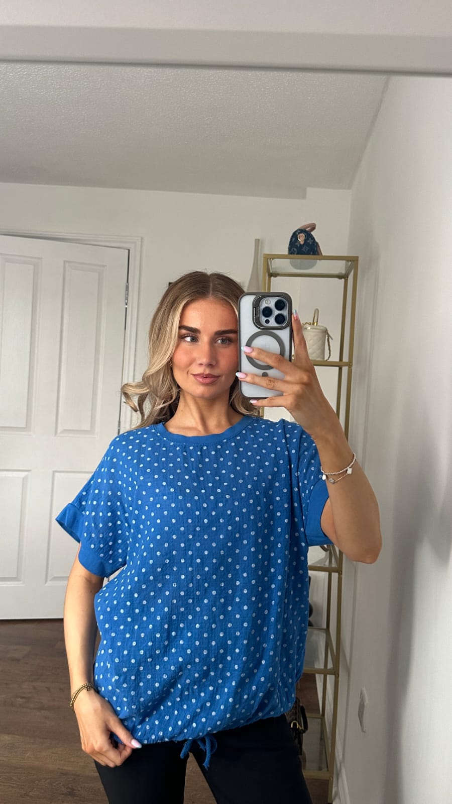 T-shirt met korte mouwen van bloemenkant en botanische print - Marineblauw