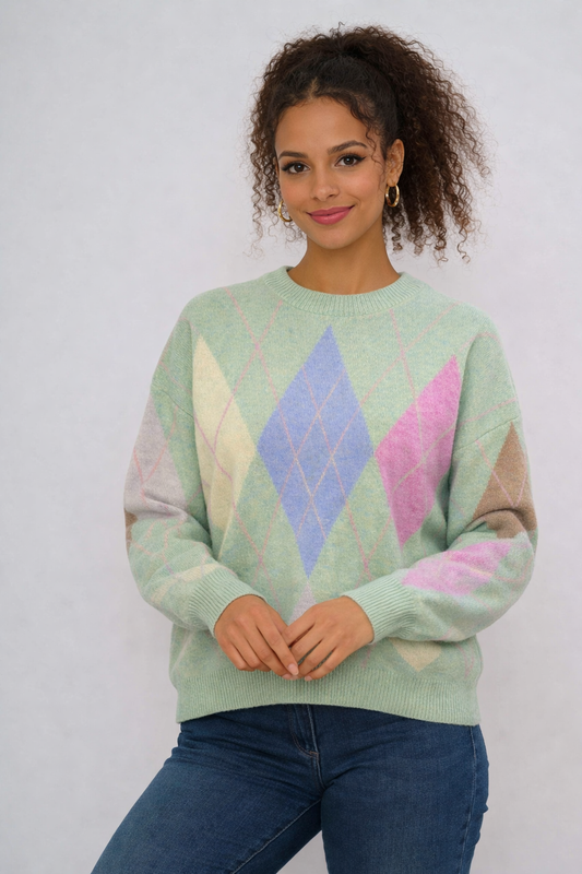 Pastel Argyle Gebreide Trui - Groen