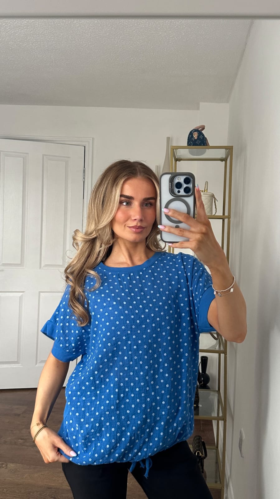 T-shirt met korte mouwen van bloemenkant en botanische print - Marineblauw