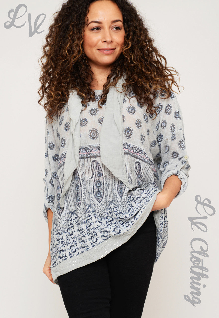Ladies Floral Bohemian Inspired Print Top with Scarf £10.99
