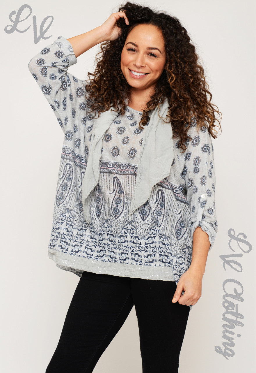Ladies Floral Bohemian Inspired Print Top with Scarf £10.99