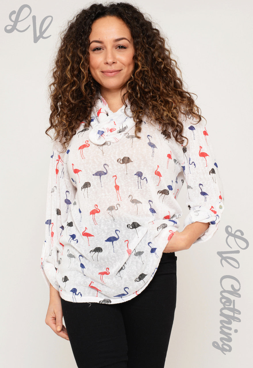 Ladies Flamingo Print Top with Scarf £10.99