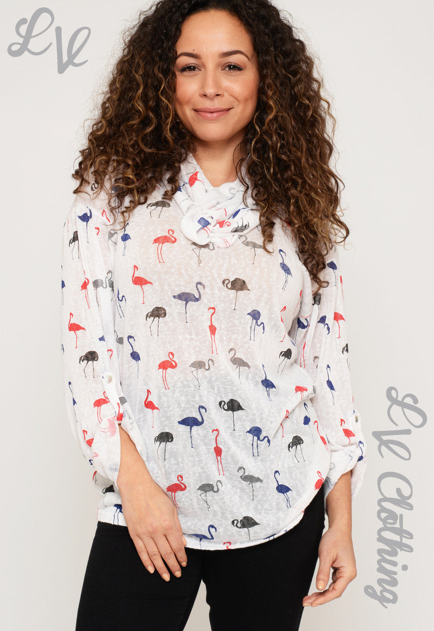 Ladies Flamingo Print Top with Scarf £10.99