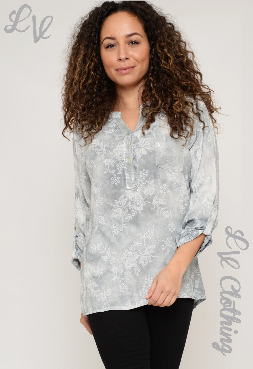 Ladies Sequin Pocket Floral Blouse £10.99