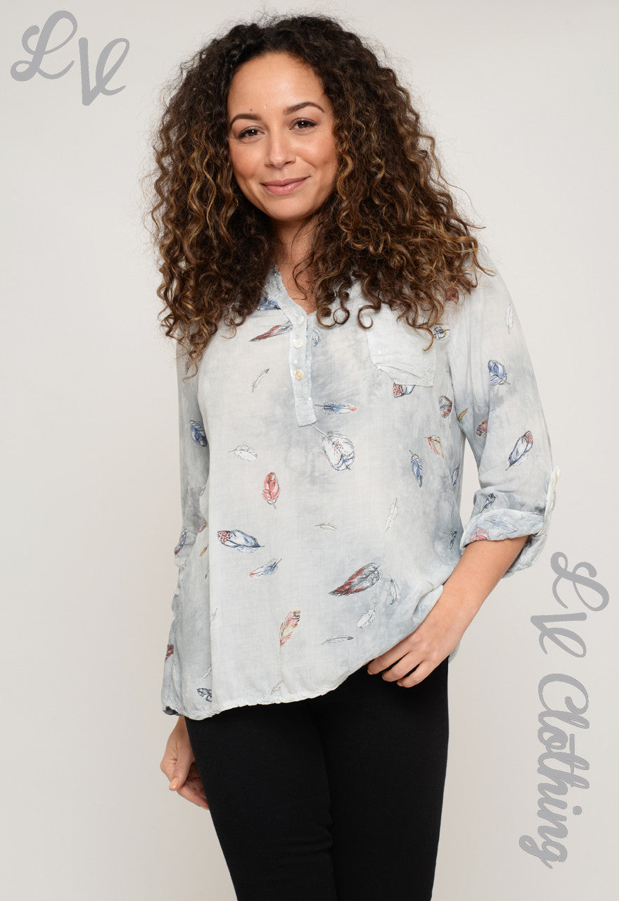 Ladies Coloured Feather Print Blouse £10.99