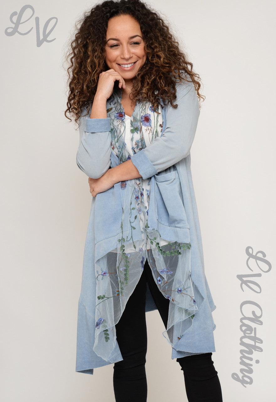 Ladies Waterfall Cardigan with Sheer Floral Lapel £17.99