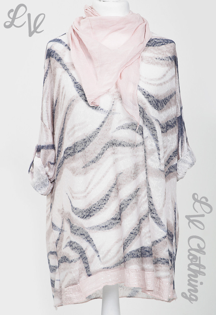 Ladies Swirl Print Scarf Top Dusty Pink - Unit Price £11.99