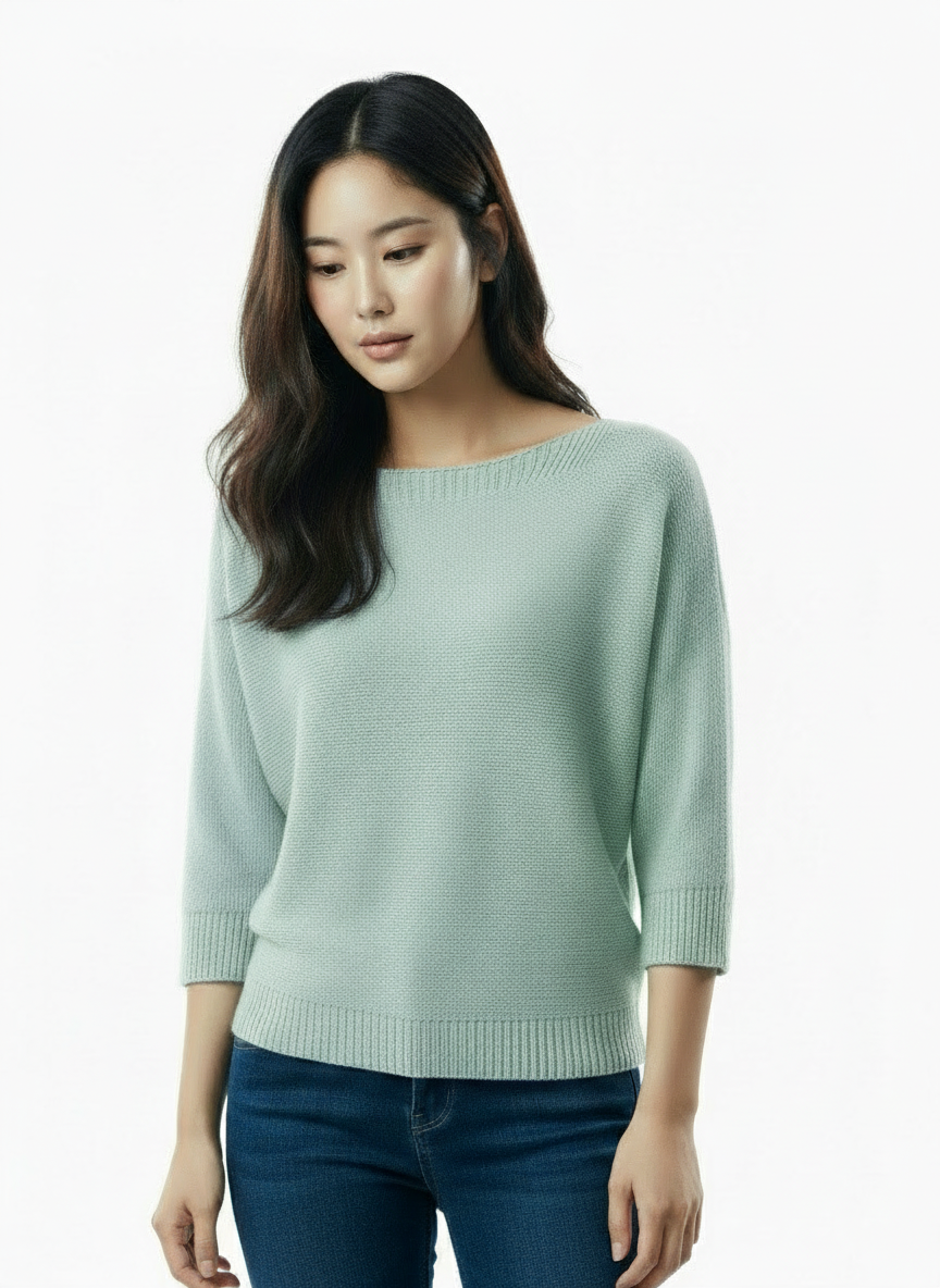 Knit Sweater with Floral Button Back Detail - Mint