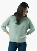 Knit Sweater with Floral Button Back Detail - Mint