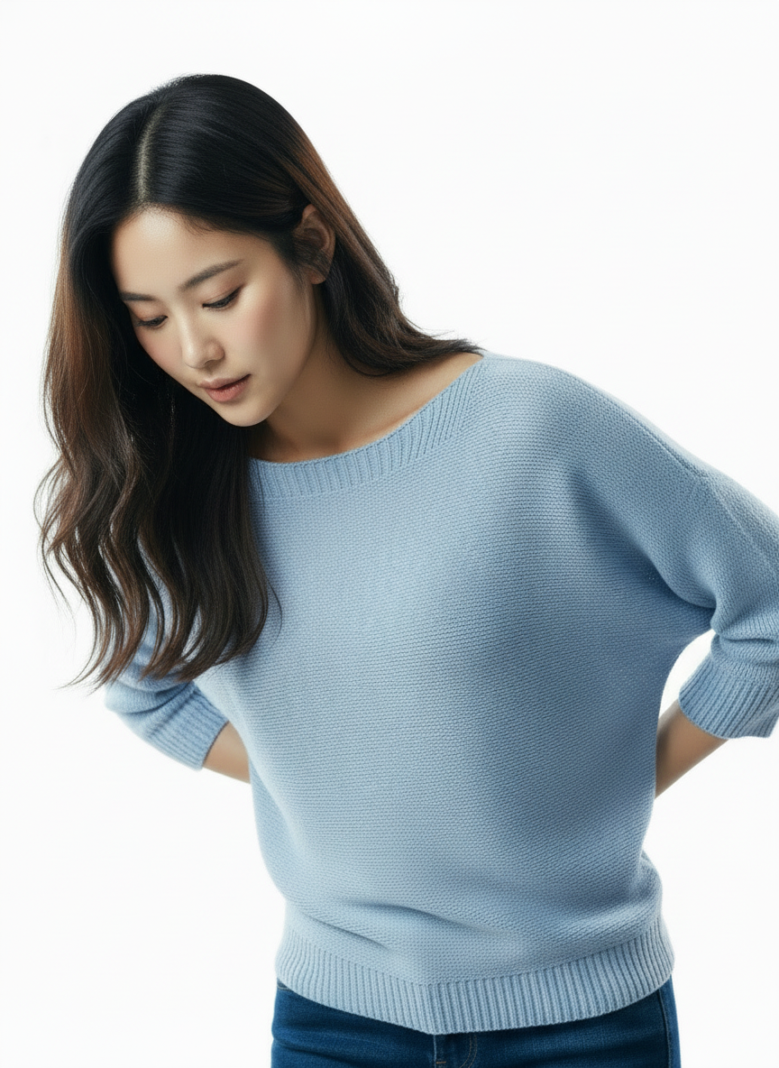 Knit Sweater with Floral Button Back Detail - Sky Blue