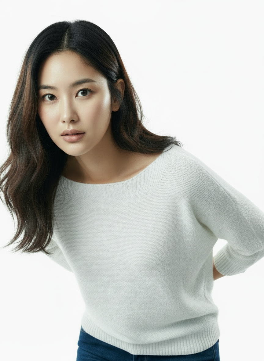 Knit Sweater with Floral Button Back Detail - White