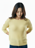 Elegant Cutout Shoulder Knit Sweater - Lemon