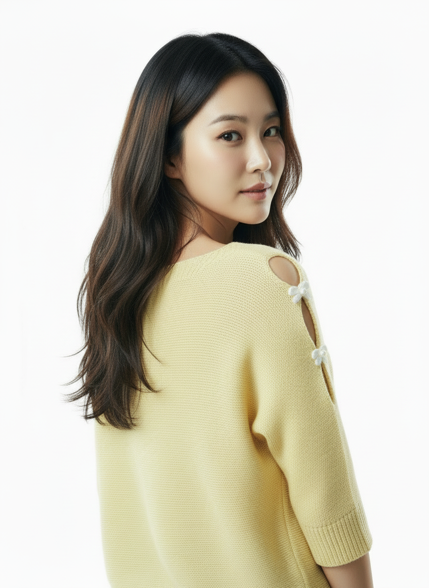 Elegant Cutout Shoulder Knit Sweater - Lemon
