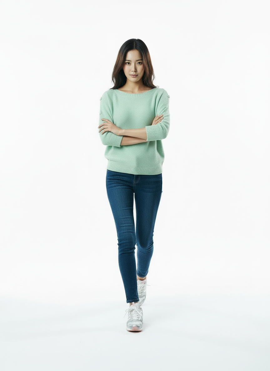 Elegante Gebreide Trui met Cut-out Schouders - Mint