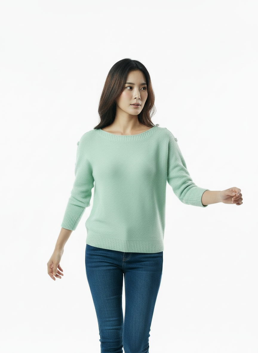 Elegant Cutout Shoulder Knit Sweater - Mint