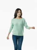 Elegant Cutout Shoulder Knit Sweater - Mint