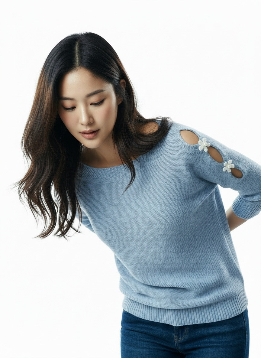 Elegante Gebreide Trui met Cut-out Schouders - Hemelsblauw