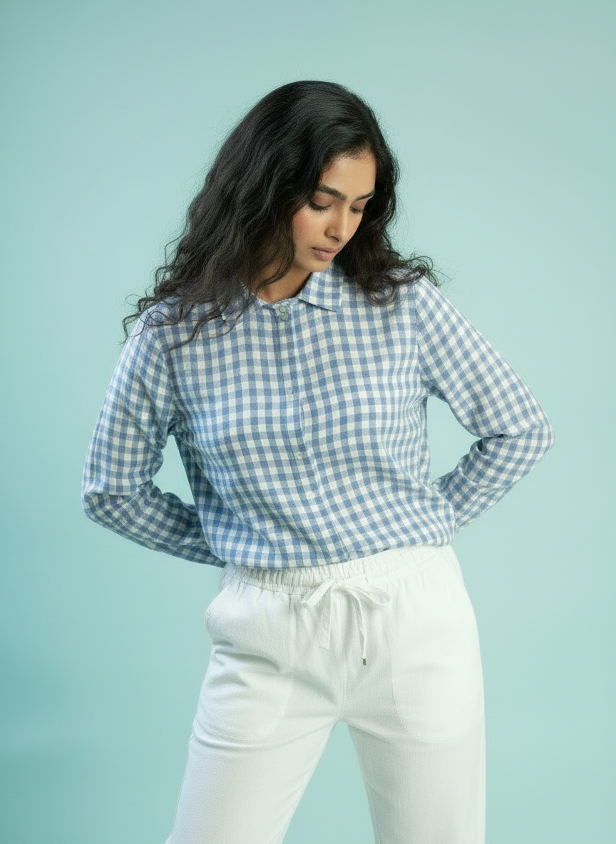 Gingham Relaxed Fit Button-Down Shirt - Sky Blue