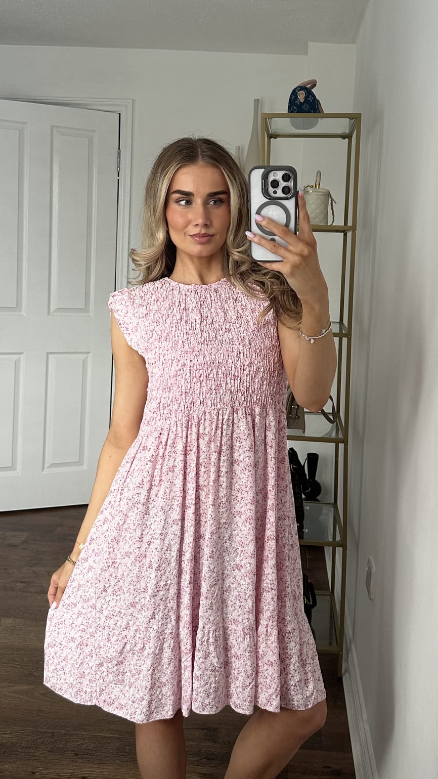 Azure Bloom Verfraaide Gelaagde Smockjurk - Roze
