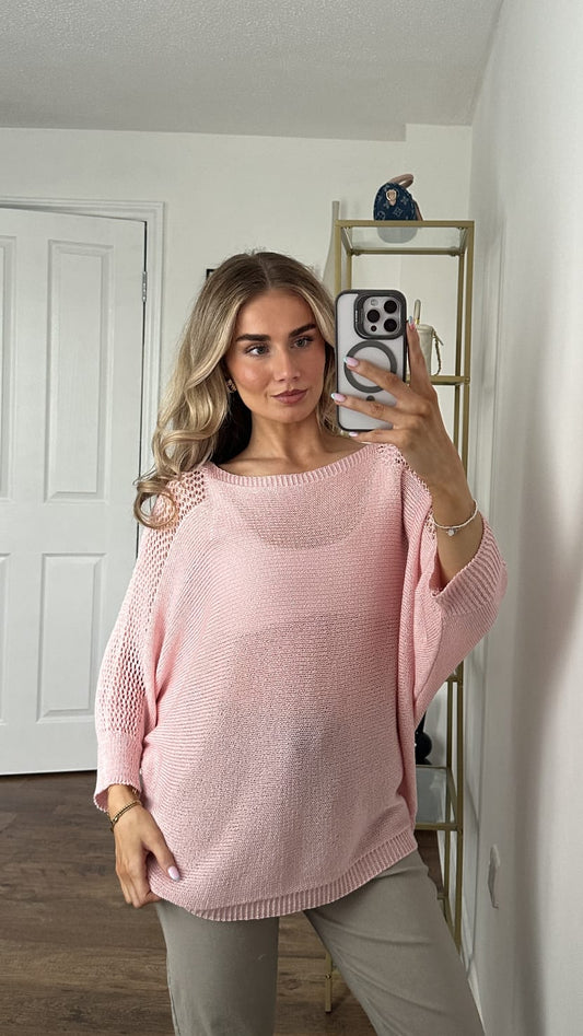 Oversized Batwing Knit Jumper - Soft Pink
