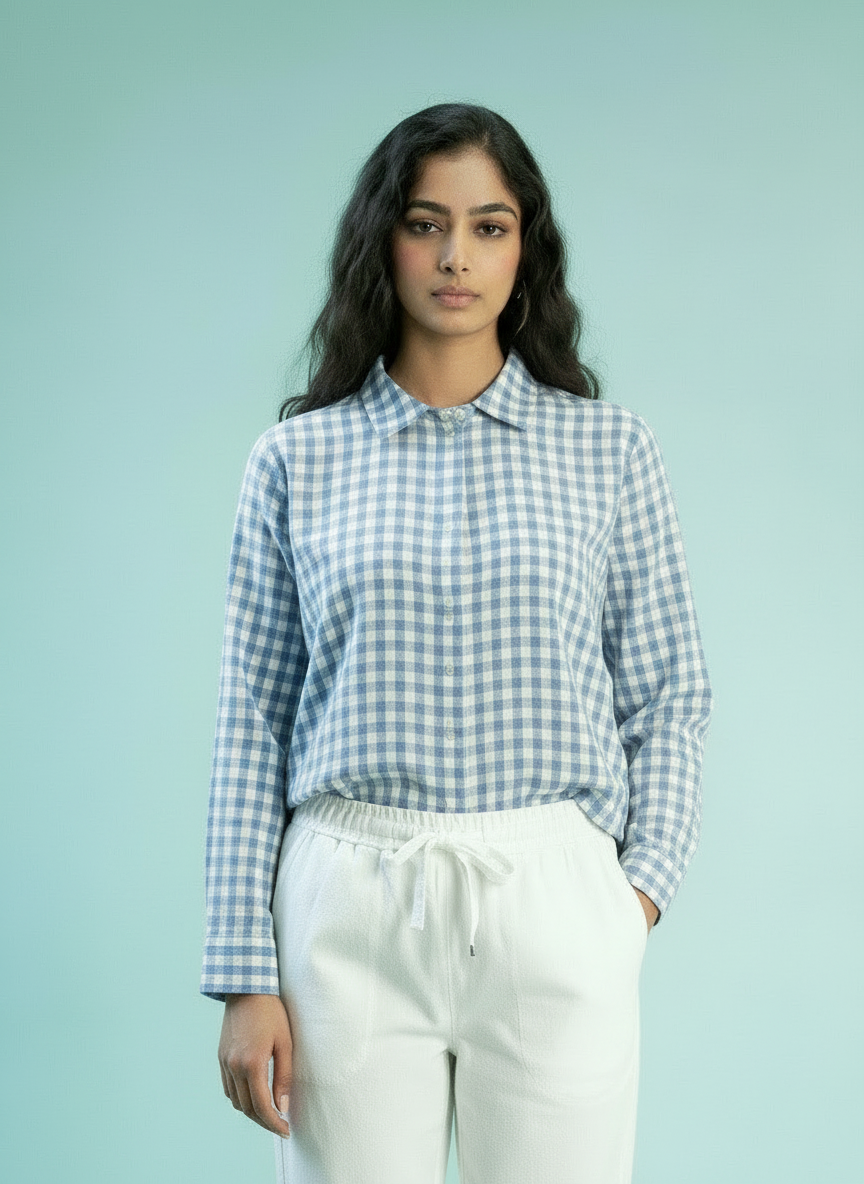 Gingham Relaxed Fit Button-Down Shirt - Sky Blue