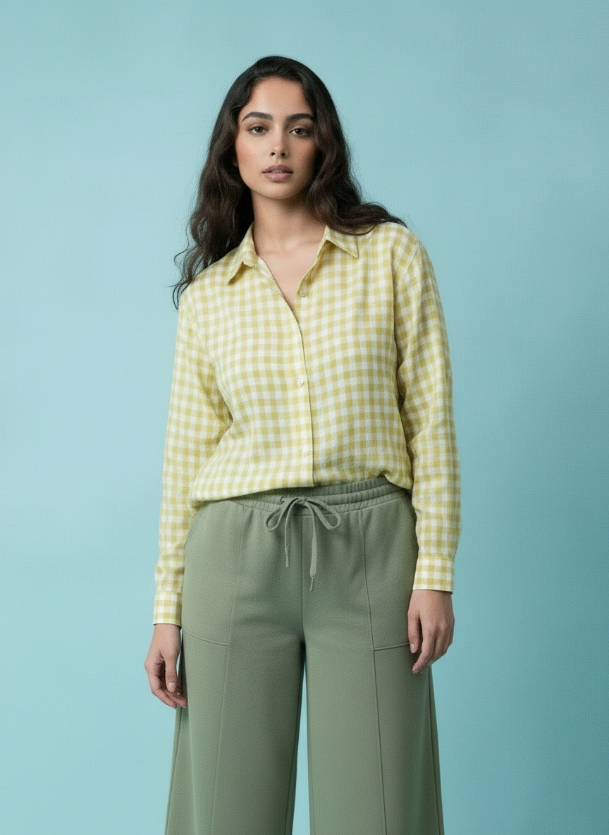 Gingham Relaxed Fit Button-Down Shirt - Lemon