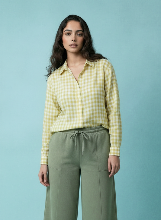 Gingham Relaxed Fit Button-Down Shirt - Lemon
