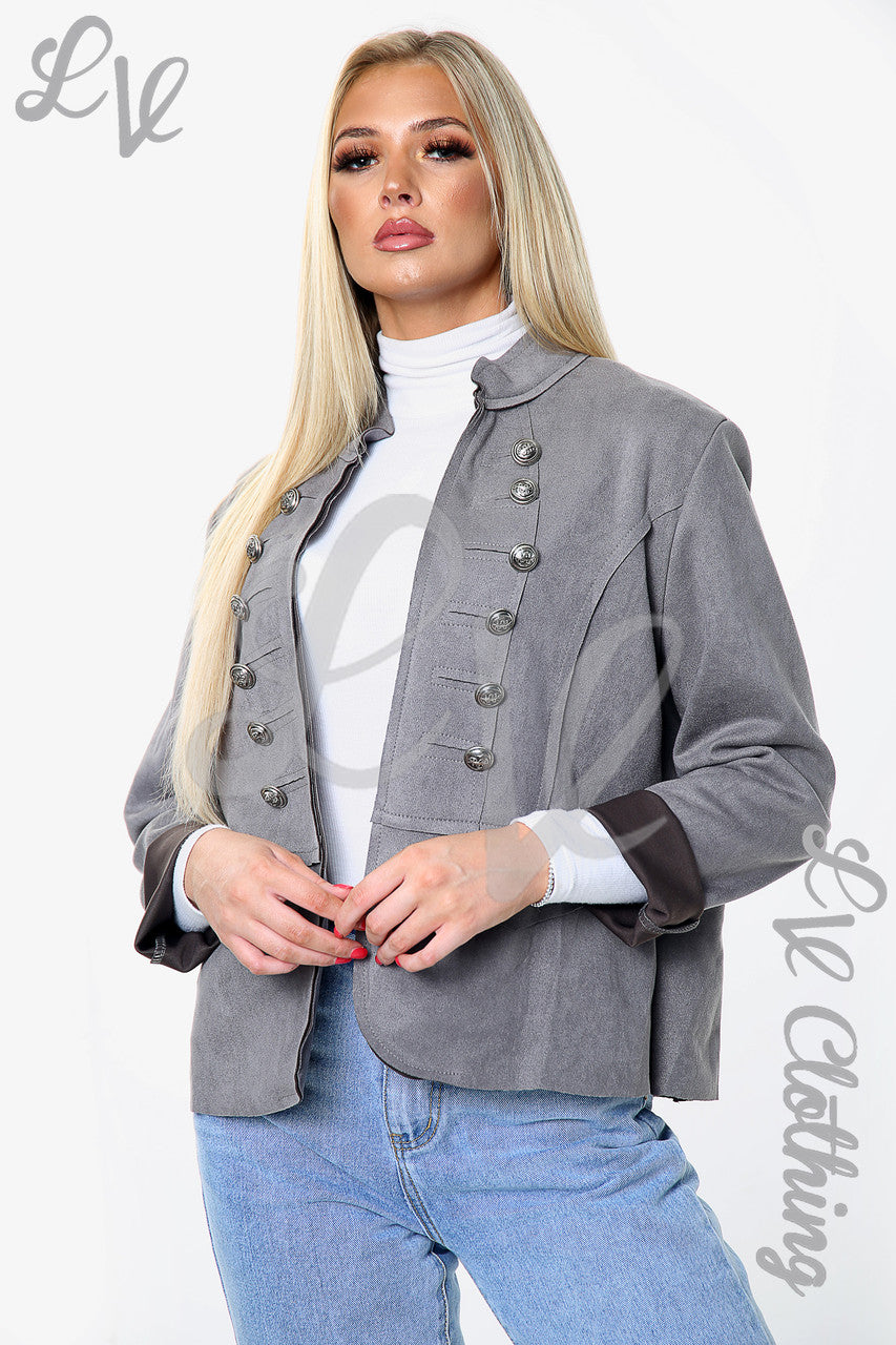 Dames Suède Jas Met Knoopdetails Grijs Stukprijs € 8,99