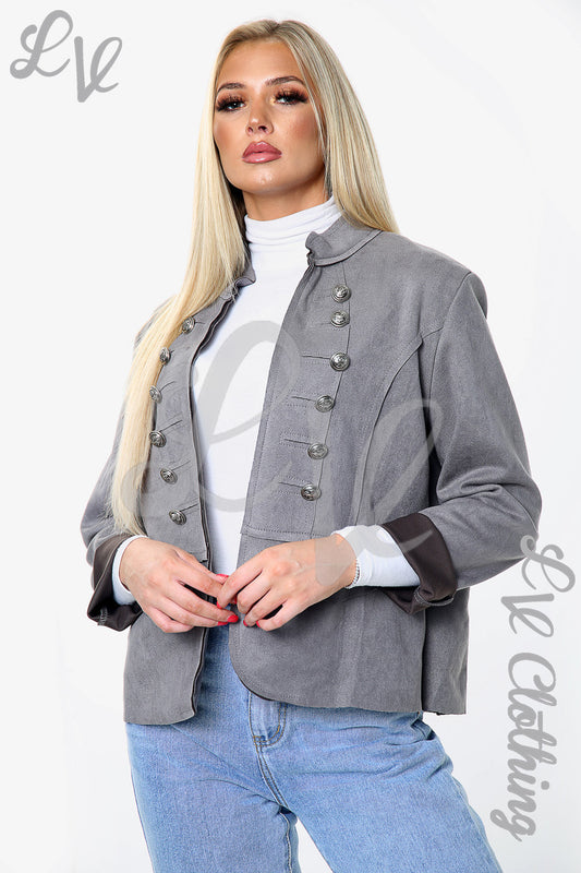 Dames Suède Jas Met Knoopdetails Grijs Stukprijs € 8,99