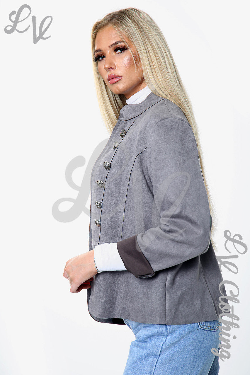 Dames Suède Jas Met Knoopdetails Grijs Stukprijs € 8,99
