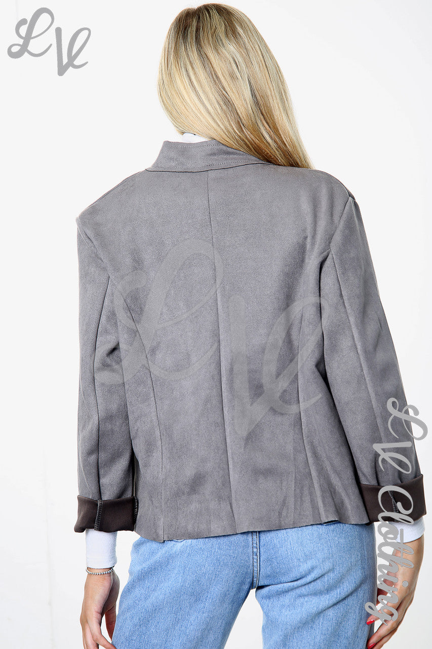 Dames Suède Jas Met Knoopdetails Grijs Stukprijs € 8,99