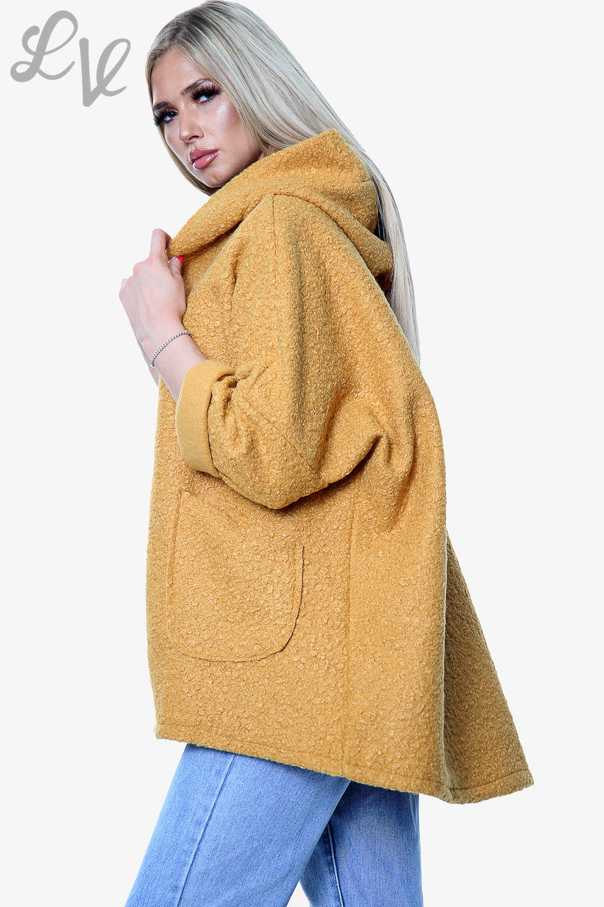 Ladies Teddy Bear Wool Blend Hooded Jacket Coat Mustard - Unit Price £16.99