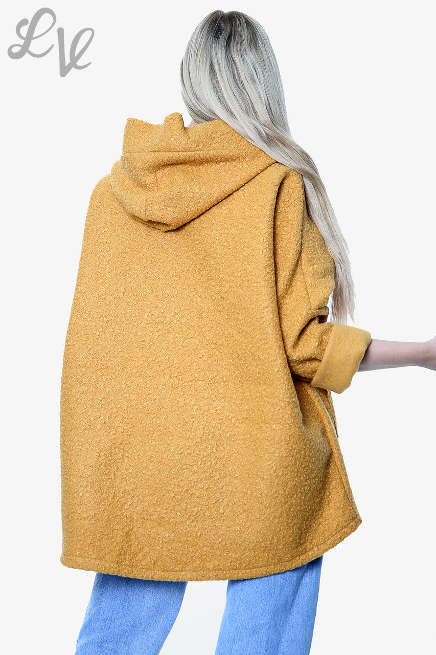 Ladies Teddy Bear Wool Blend Hooded Jacket Coat Mustard - Unit Price £16.99