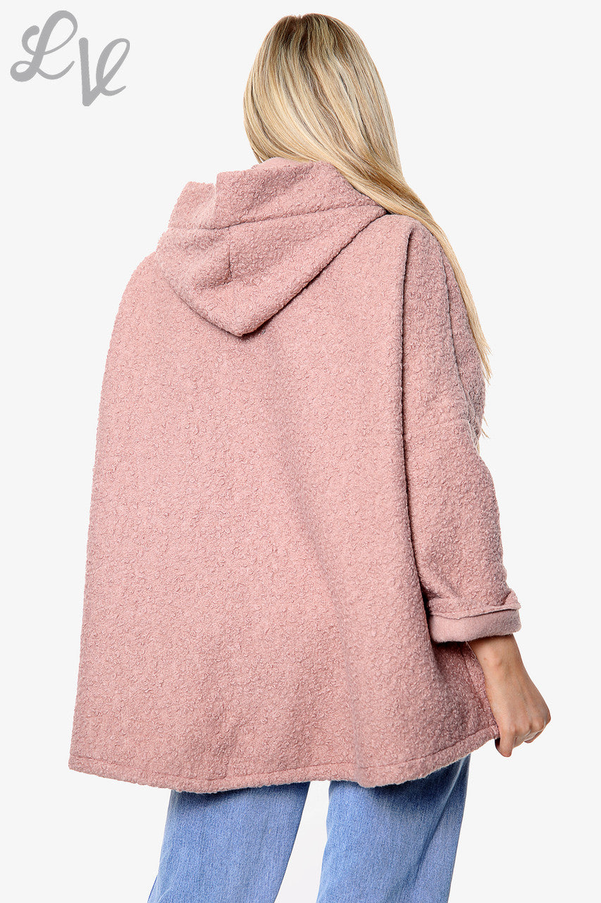 Dames Teddybeer Wollen Mix Hooded Jas Dusty Roze