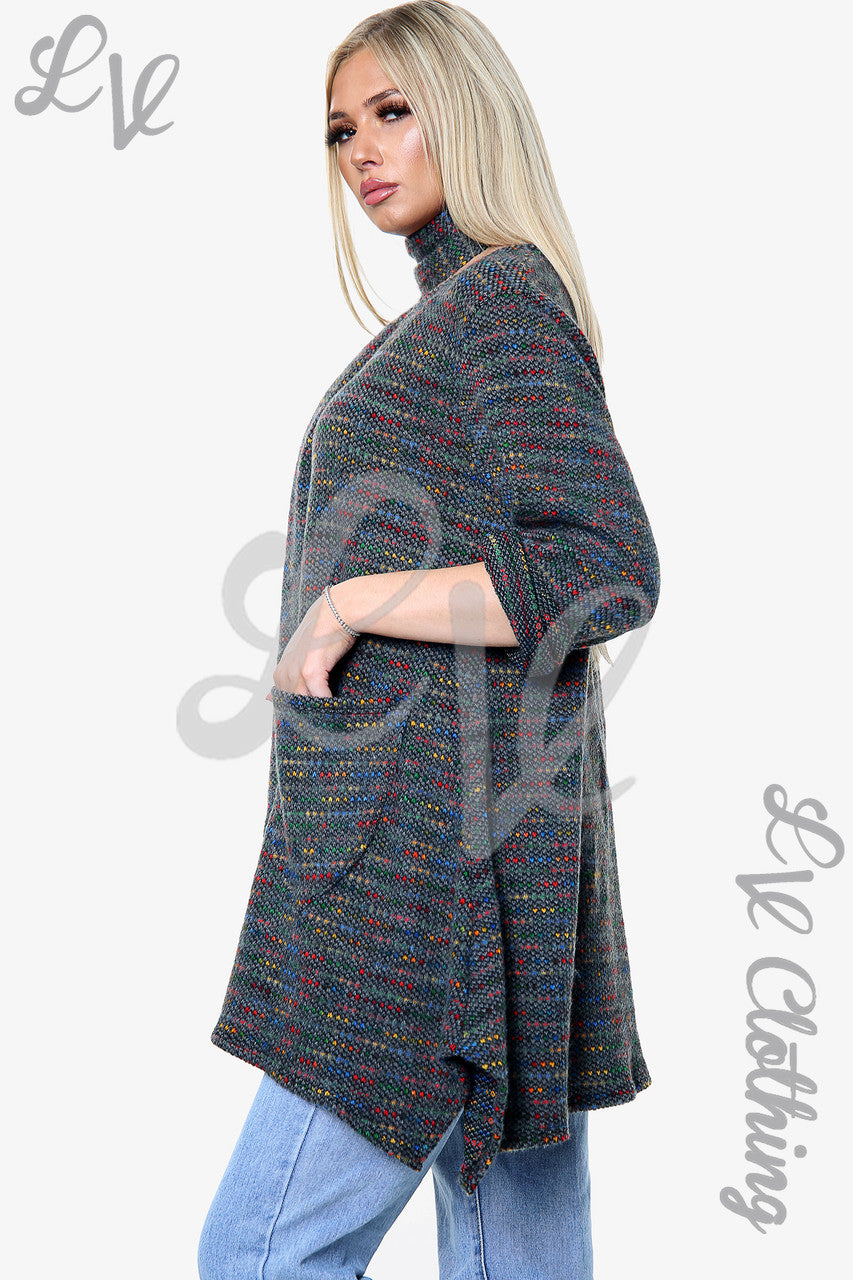 Dames Meerkleurige Gebreide Tuniek Trui Met Sjaal Houtskool 12.99£13.99