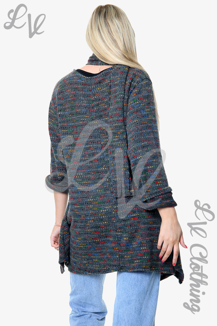 Dames Meerkleurige Gebreide Tuniek Trui Met Sjaal Houtskool 12.99£13.99