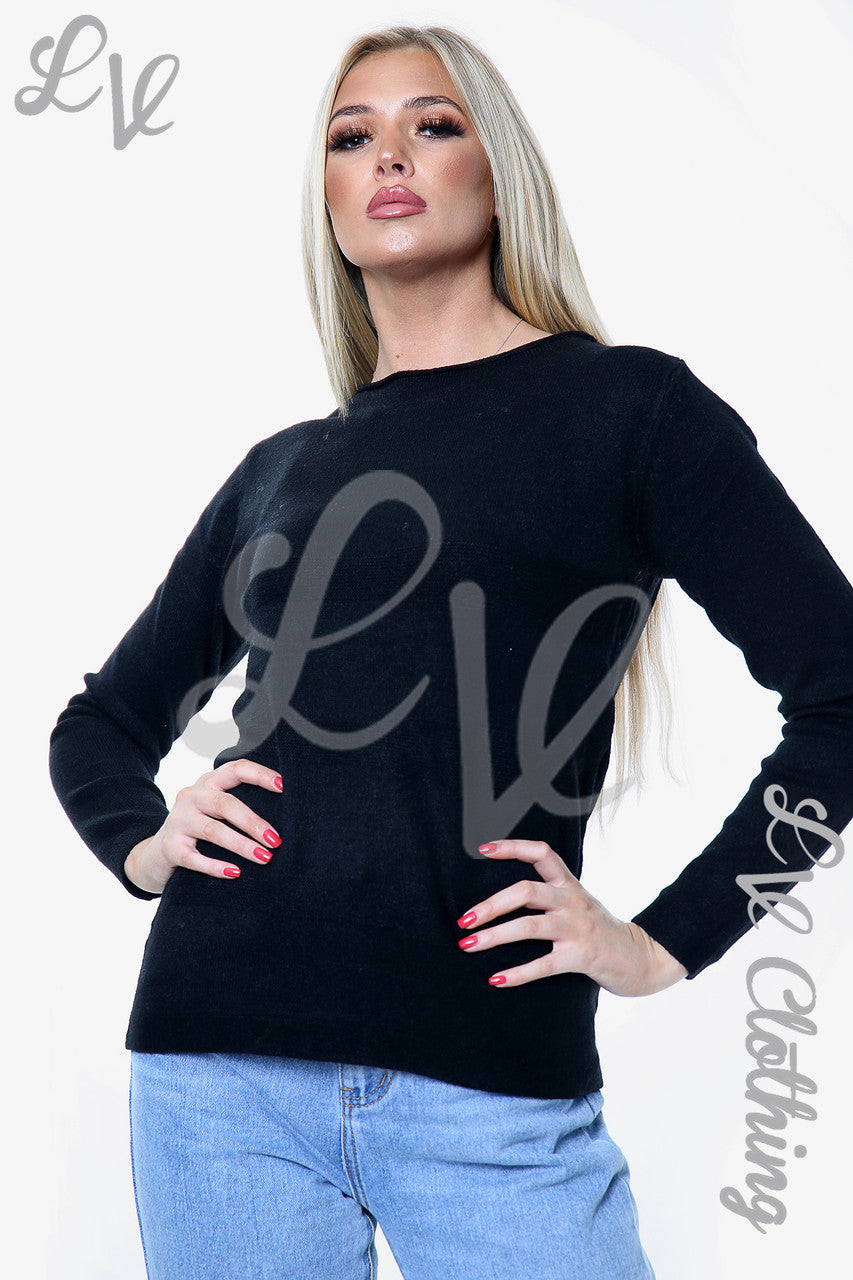 Dames Fijne Gebreide Eenvoudige Trui Top Zwart Stukprijs €13,99