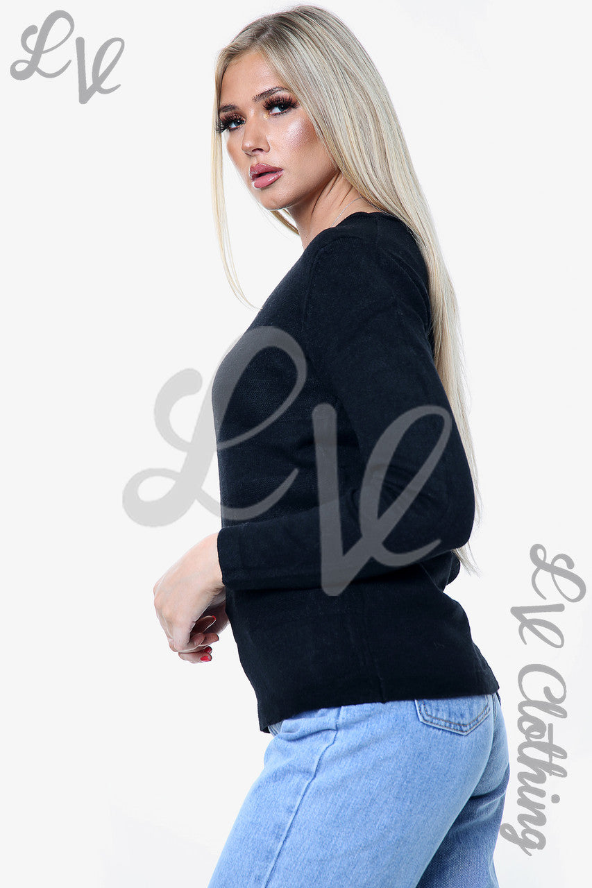 Dames Fijne Gebreide Eenvoudige Trui Top Zwart Stukprijs €13,99