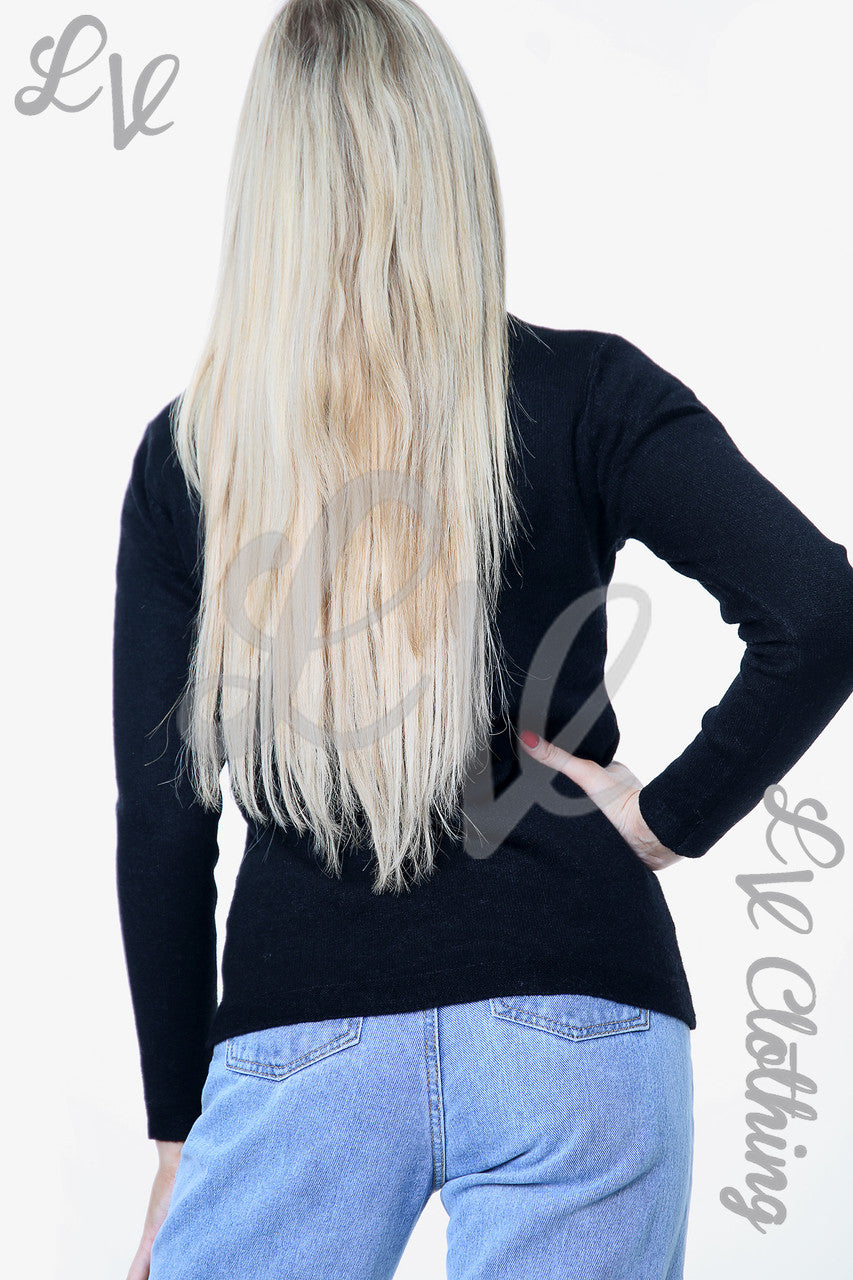 Dames Fijne Gebreide Eenvoudige Trui Top Zwart Stukprijs €13,99