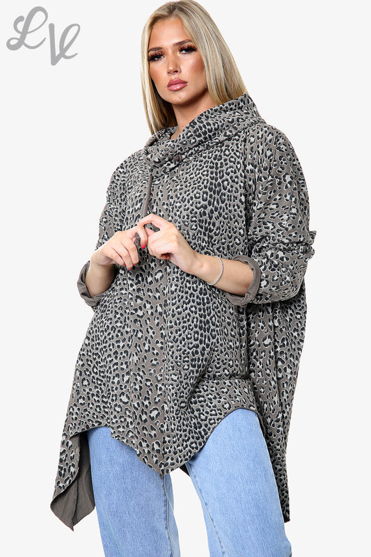 Ladies Cowl Neck Draped Animal Print Tunic Top Taupe Unit Price WAS £16.99 NOW £8.99