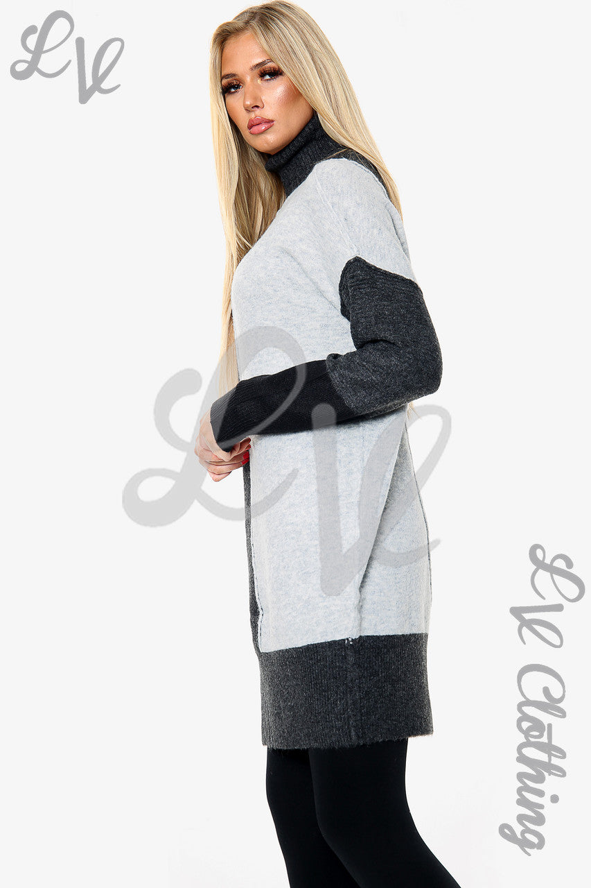 Dames Colour Block Gebreide Tuniekjurk Grijs Stukprijs € 20,99