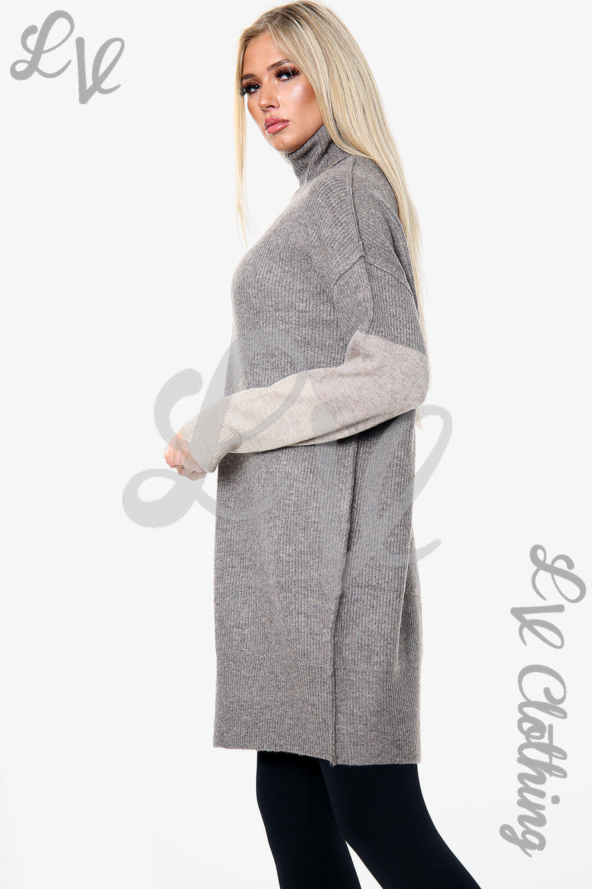 Ladies Colour Block Knitted Tunic Dress Brown Unit Price £20.99