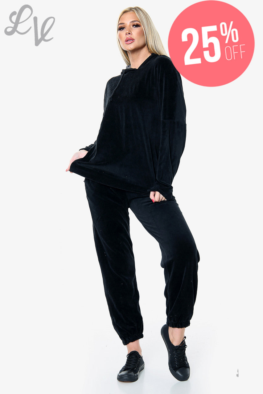 Dames Velours Loungewear Set Zwart Stukprijs WAS €10,99 €8,24