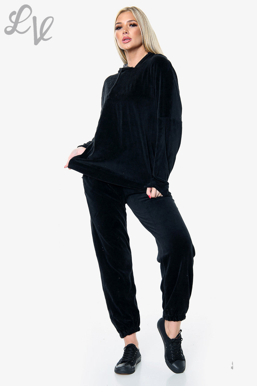 Dames Velours Loungewear Set Zwart Stukprijs WAS €10,99 €8,24