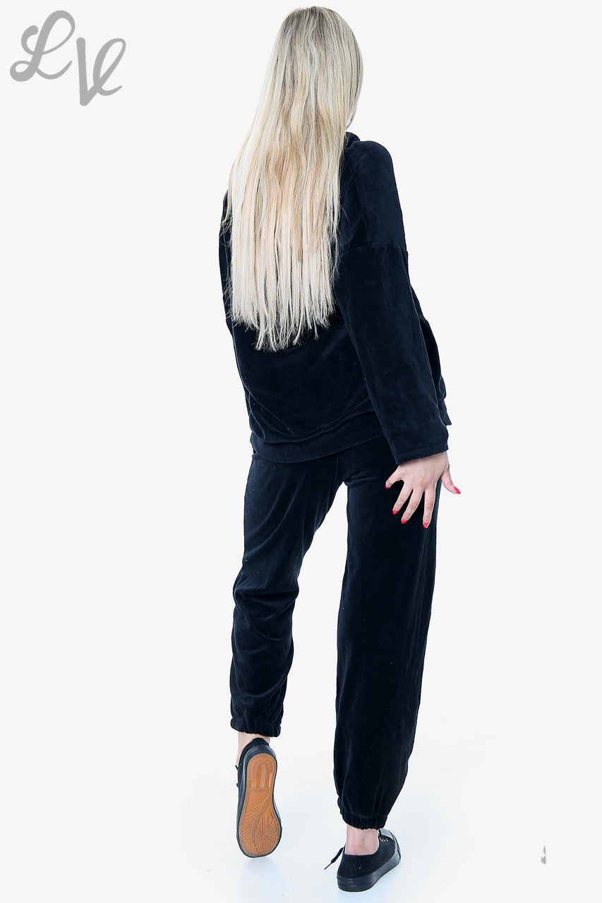 Dames Velours Loungewear Set Zwart Stukprijs WAS €10,99 €8,24