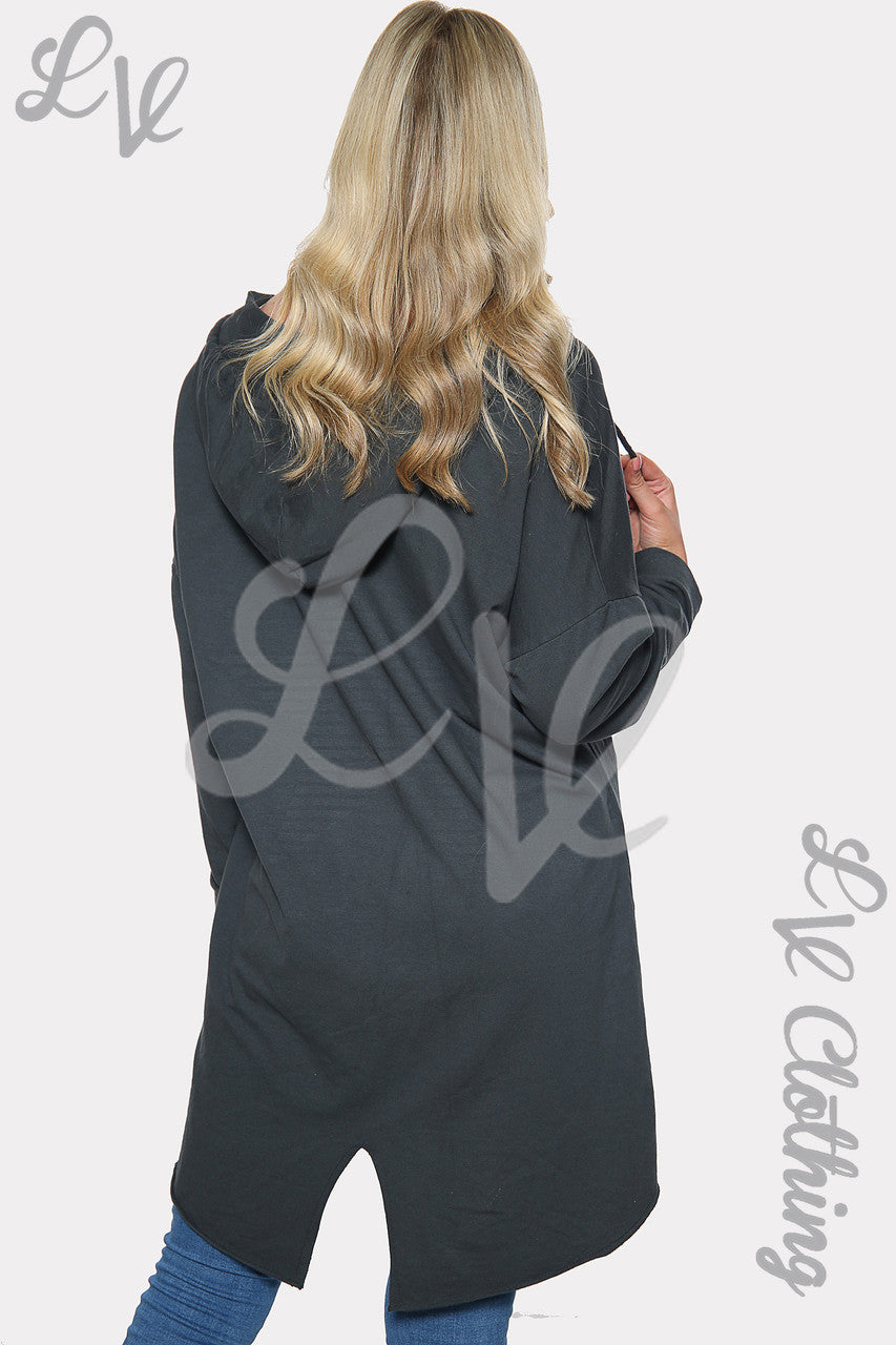 Dames Zilveren Pailletten Ster Capuchontrui Top Antraciet Stukprijs €14,99